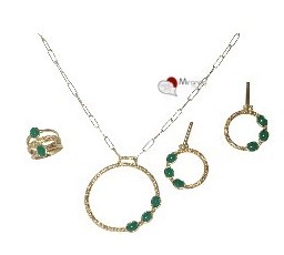 Conjunto Colar Brincos e Anel de Prata com ágatas