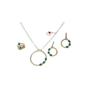 Conjunto Colar Brincos e Anel de Prata com ágatas